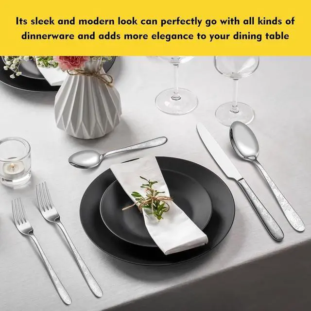 Alt view image 7 of 7 - 40 Piece Silverware Set, Service for 8, EIUBUIE Premium Stainless Steel Cutlery Set, Mirror Polished Flatware Sets with Pattern Handle, Modern Kitchen Eating Utensils Sets