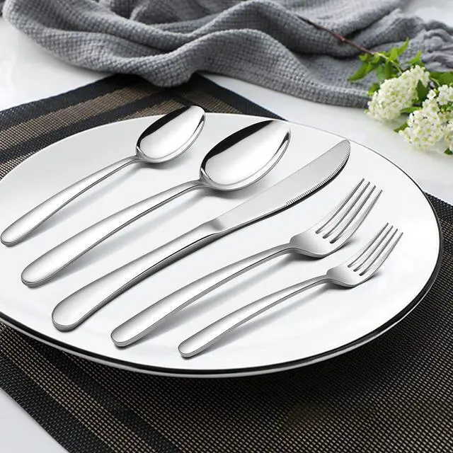 Alt view image 4 of 7 - HaWare Heavy Duty Silverware Set, 45 Pieces Stainless Steel Flatware with Serving Utensils, Weight Tableware for 8, Modern Cutlery for Home, Dishwasher Safe, Mirror Polished