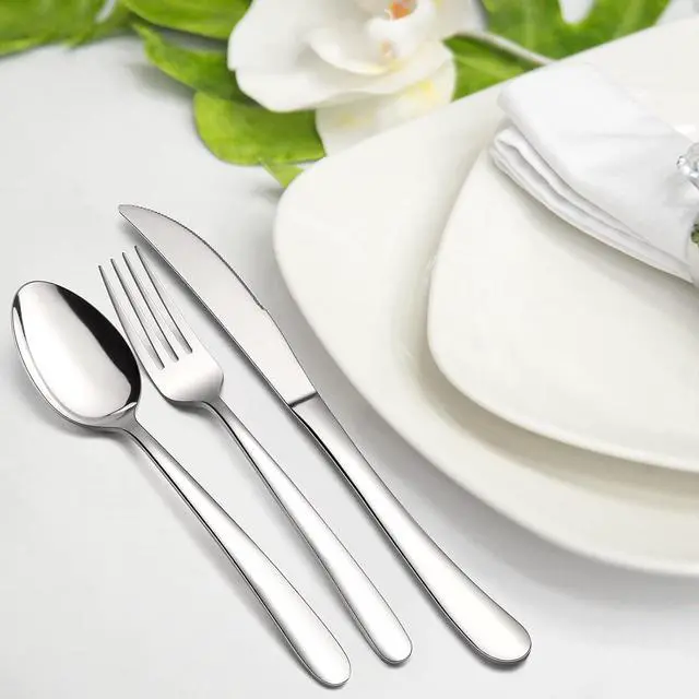 Alt view image 5 of 7 - HaWare Heavy Duty Silverware Set, 45 Pieces Stainless Steel Flatware with Serving Utensils, Weight Tableware for 8, Modern Cutlery for Home, Dishwasher Safe, Mirror Polished