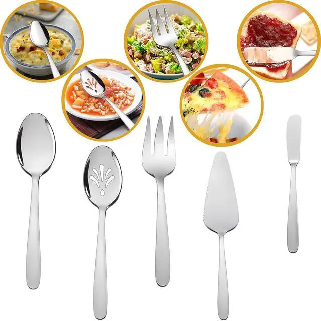 Alt view image 6 of 7 - HaWare Heavy Duty Silverware Set, 45 Pieces Stainless Steel Flatware with Serving Utensils, Weight Tableware for 8, Modern Cutlery for Home, Dishwasher Safe, Mirror Polished