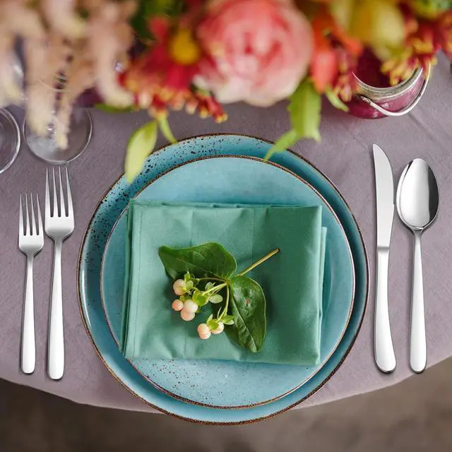 Alt view image 7 of 7 - HaWare Heavy Duty Silverware Set, 45 Pieces Stainless Steel Flatware with Serving Utensils, Weight Tableware for 8, Modern Cutlery for Home, Dishwasher Safe, Mirror Polished