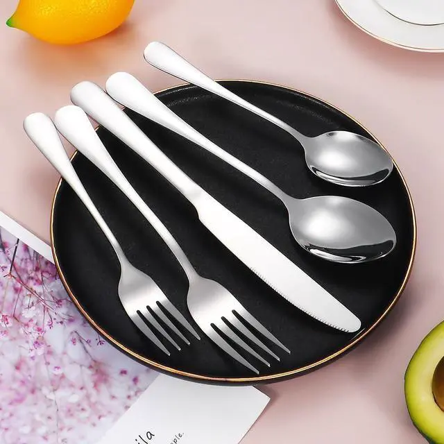 Alt view image 3 of 6 - Silverware Set 20 Piece Stainless Steel Flatware Set Silverware Utensils for 4 People Includes Forks Knives Spoons & Salad Forks Dishwasher Safe Durable Tableware for Home Restaurant or Outdoor Use