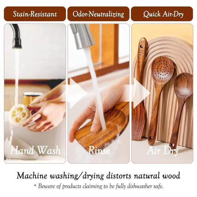 Alt view image 7 of 7 - Wooden Spoons for Cooking  10-Piece Teak Wood Cookware Utensil Set with Smooth Finish  Non-Stick, Comfortable Grip  Durable, Heat Resistant Kitchen Utensils