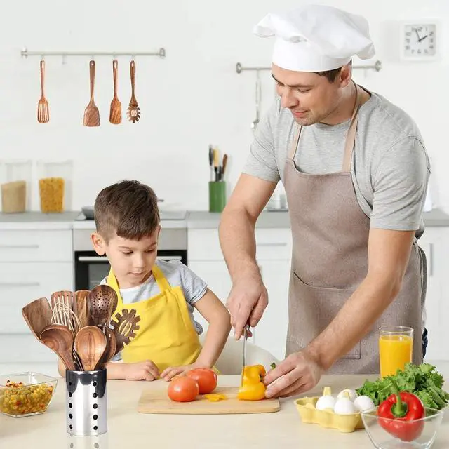 Alt view image 6 of 6 - 10 Pack Wooden Utensils for Cooking, Wood Utensil Set for Kitchen, Teak Wooden Spoon for Cooking, Non-Stick Spatula Ladle