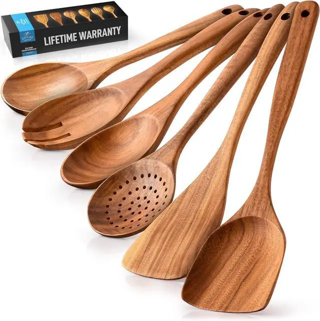 Main image of Zulay Kitchen 6-Piece Wooden Cooking Spoons Set  Heat-Resistant, Smooth Teak Utensils with Comfort Grip  Lightweight & Durable  Easy to Clean, Perfect for Non-Stick Cookware