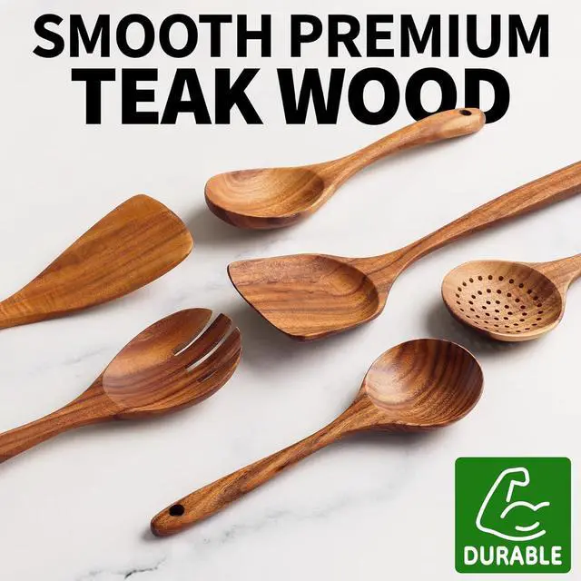 Alt view image 2 of 7 - Zulay Kitchen 6-Piece Wooden Cooking Spoons Set  Heat-Resistant, Smooth Teak Utensils with Comfort Grip  Lightweight & Durable  Easy to Clean, Perfect for Non-Stick Cookware