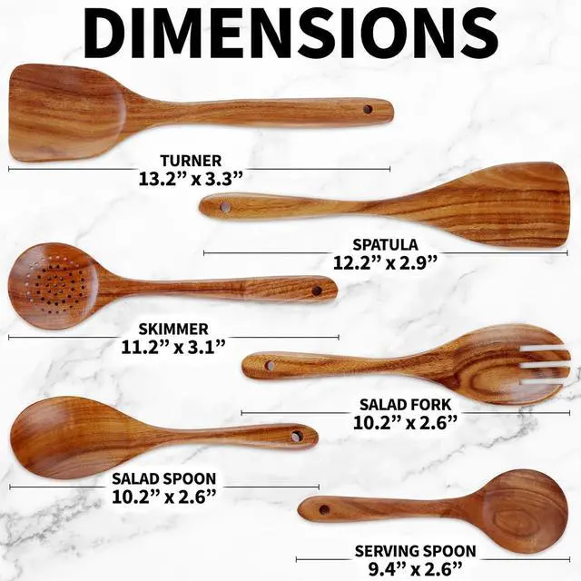 Alt view image 3 of 7 - Zulay Kitchen 6-Piece Wooden Cooking Spoons Set  Heat-Resistant, Smooth Teak Utensils with Comfort Grip  Lightweight & Durable  Easy to Clean, Perfect for Non-Stick Cookware