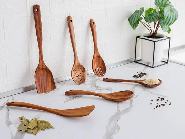 Alt view image 7 of 7 - Zulay Kitchen 6-Piece Wooden Cooking Spoons Set  Heat-Resistant, Smooth Teak Utensils with Comfort Grip  Lightweight & Durable  Easy to Clean, Perfect for Non-Stick Cookware
