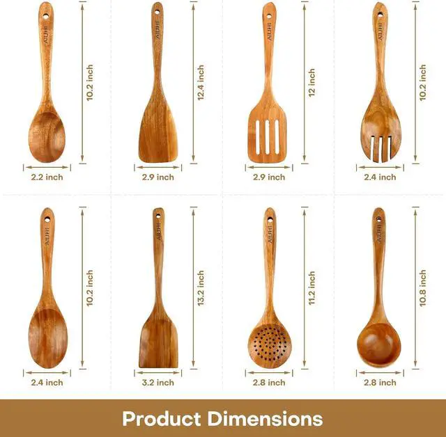 Alt view image 2 of 6 - AIUHI Wood Spoons for Cooking, Nonstick Kitchen Utensil Set, Wooden Spoons Cooking Utensil Set Non Scratch Natural Teak Wooden Utensils for Cooking (Teak 8 Pack)