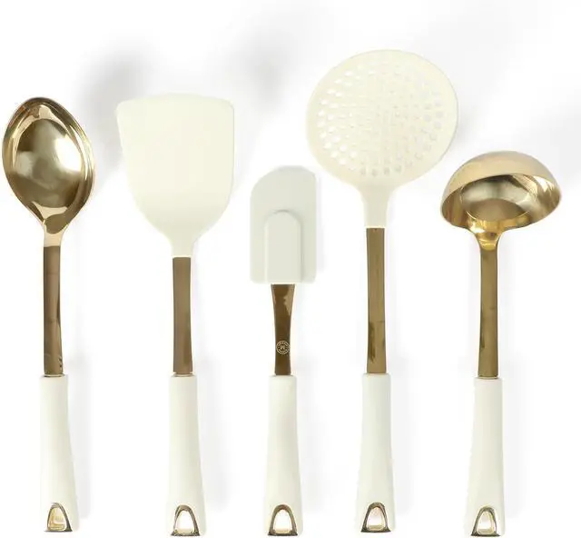 Main image of Martha Stewart Lockton 5-Piece Stainless Steel & Nylon Kitchen Tool Set - Linen w/Gold