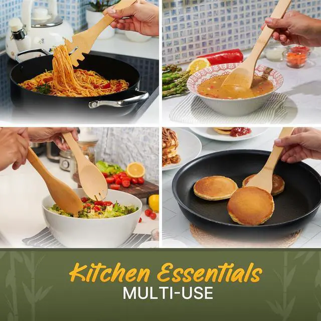 Alt view image 4 of 7 - Bamboo Utensils 7 PCs with Holder  Bamboo Cooking Utensils Set + Holder for Nonstick  Wooden Spoon Sets for Cooking  Easy to Clean, Sturdy, Lightweight & Heat Resistant