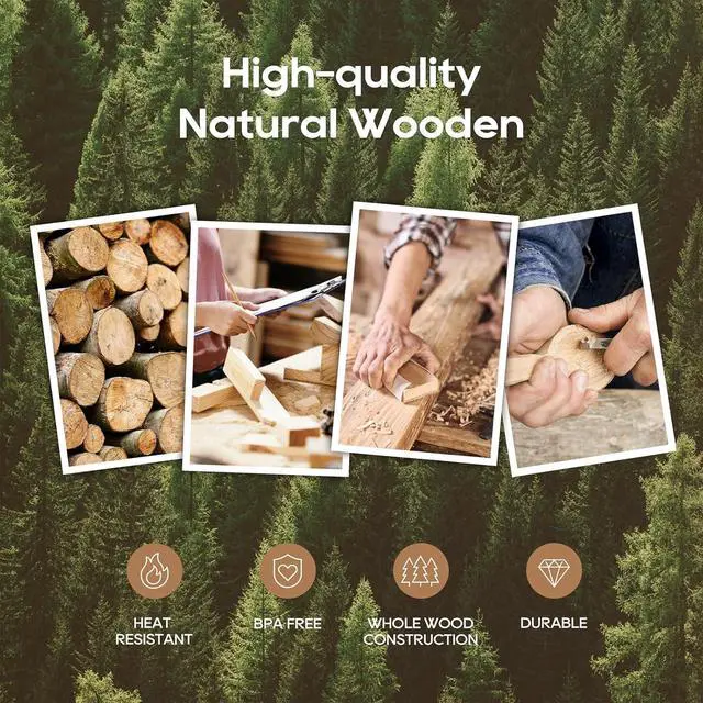 Alt view image 2 of 7 - Wooden Spoons for Cooking, Nonstick Kitchen Utensils Set with 4 Piece Measuring Spoons, Comfort Grip Wooden Spatula Set, 9 Piece Teak Wooden Cooking Utensils with Holder and Spoon Rest