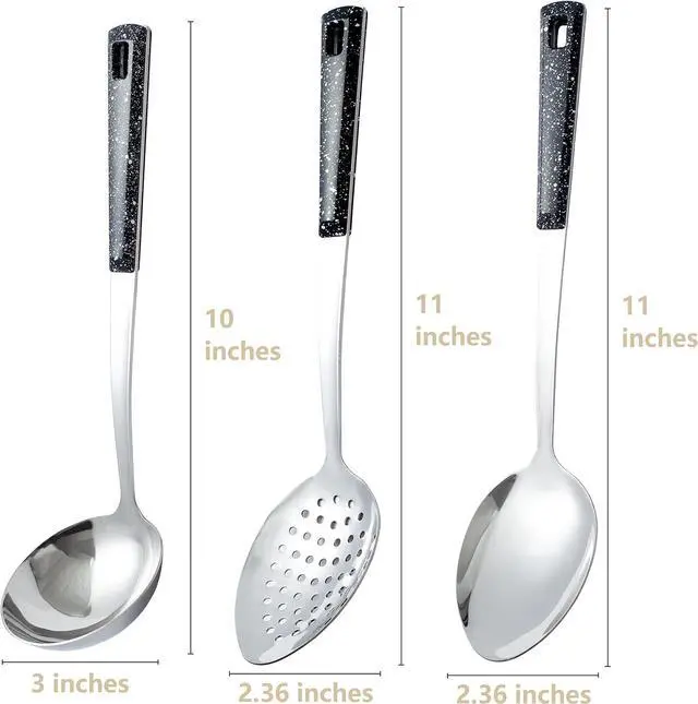Alt view image 2 of 6 - 3-Piece,Stainless Steel Serving spoons set with Slotted Spoon, Serving Spoon and Perforated Spoon, soup ladle,kitchen cooking serving utensils set cooking spoon