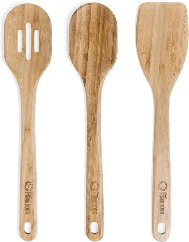 Main image of Chef Pomodoro Bamboo Cooking Utensils 3-Piece Set, Large 12.5-Inch Wooden Spatula and Frying Set