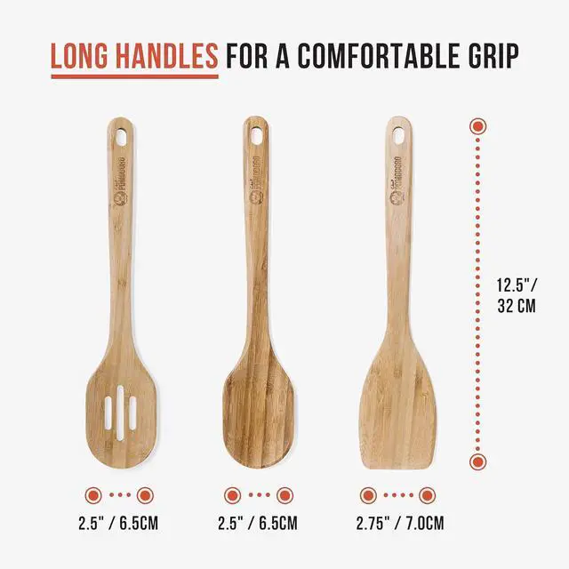 Alt view image 2 of 7 - Chef Pomodoro Bamboo Cooking Utensils 3-Piece Set, Large 12.5-Inch Wooden Spatula and Frying Set
