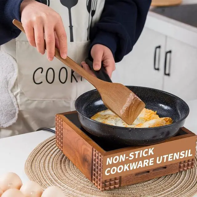 Alt view image 5 of 7 - Delicate Wooden Utensils For Cooking, Set of 3, Wood Kitchen Utensils Cooking Tools, 12 Inch Acacia Wooden Spoons Spatula Set, Cooking Gadgets Safe For Nonstick Cookware, Easy To Use