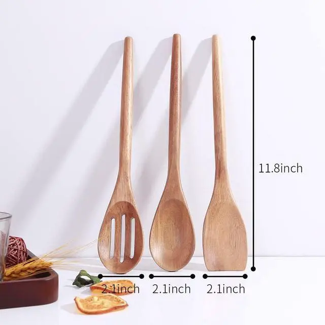 Alt view image 6 of 7 - Delicate Wooden Utensils For Cooking, Set of 3, Wood Kitchen Utensils Cooking Tools, 12 Inch Acacia Wooden Spoons Spatula Set, Cooking Gadgets Safe For Nonstick Cookware, Easy To Use