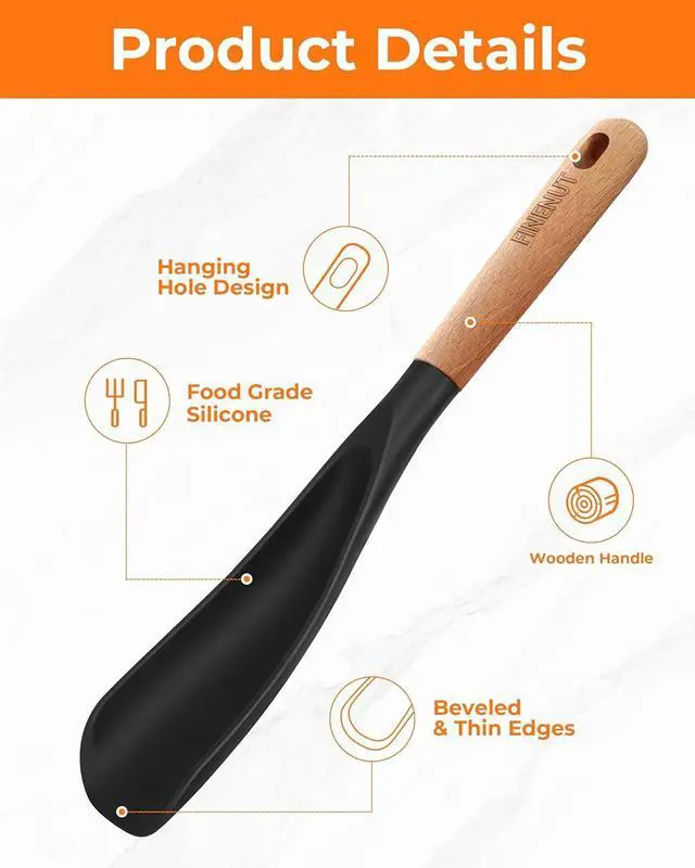 Alt view image 4 of 6 - Multifunction Silicone Spatula Spoon 2-Pack Dual-Use-Heat-Resistant 446°F BPA-Free Non-Toxic Cooking for Non-Stick Cookware,Rice Cookers,Wooden Handle Scoop/Serve Meal/Rice Spoon Set (Black)