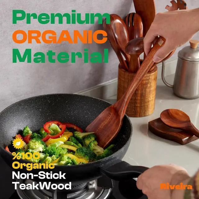 Alt view image 2 of 6 - Riveira's 9-Piece Dark Brown Kitchen Essentials Wooden Cooking Utensils Set - Complete Kitchen Utensils Set for Gourmet Results