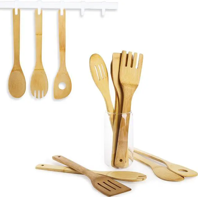 Alt view image 6 of 7 - DEAYOU 16 PCS Bamboo Kitchen Utensils, Wood Spoons Spatula Set for Cooking, Nonstick Natural Cooking Utensils for Cookware, Wok, Everyday Use, Mothers Day Gifts, Housewarming Gifts