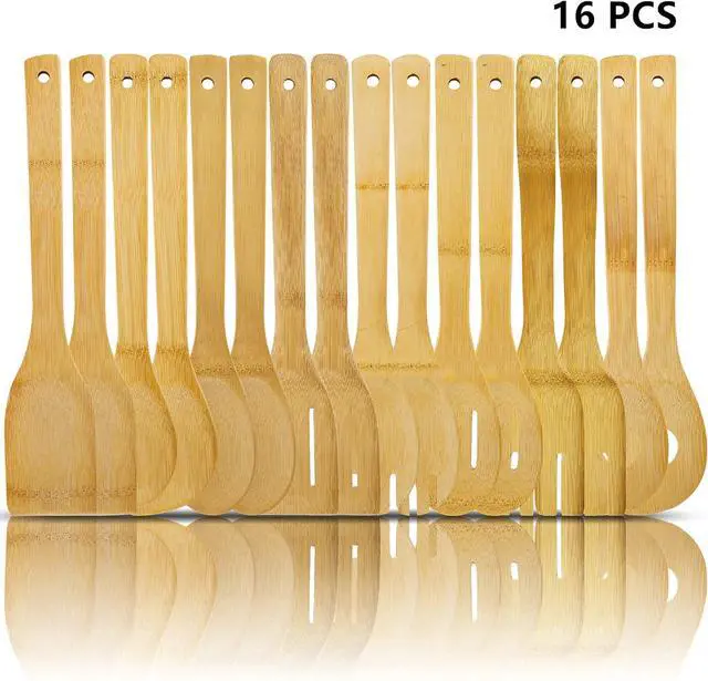 Alt view image 3 of 7 - DEAYOU 16 PCS Bamboo Kitchen Utensils, Wood Spoons Spatula Set for Cooking, Nonstick Natural Cooking Utensils for Cookware, Wok, Everyday Use, Mothers Day Gifts, Housewarming Gifts