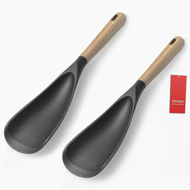 Main image of VOVOLY Cooking Spoon for Nonstick Cookingwares, Silicone Spatula Spoon for Mixing, Scoop, and Scrape, (Black-2 pack, 11.4'')