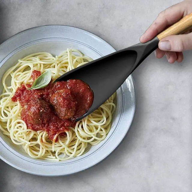 Alt view image 4 of 7 - VOVOLY Cooking Spoon for Nonstick Cookingwares, Silicone Spatula Spoon for Mixing, Scoop, and Scrape, (Black-2 pack, 11.4'')