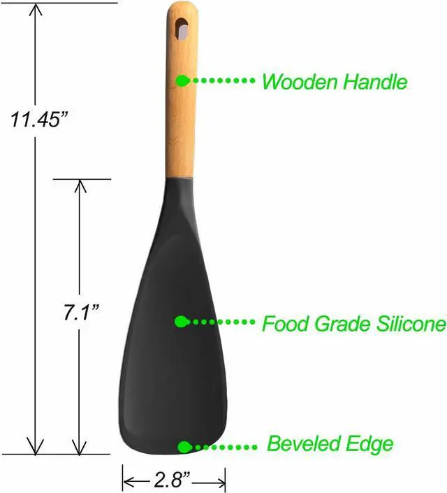 Alt view image 7 of 7 - VOVOLY Cooking Spoon for Nonstick Cookingwares, Silicone Spatula Spoon for Mixing, Scoop, and Scrape, (Black-2 pack, 11.4'')