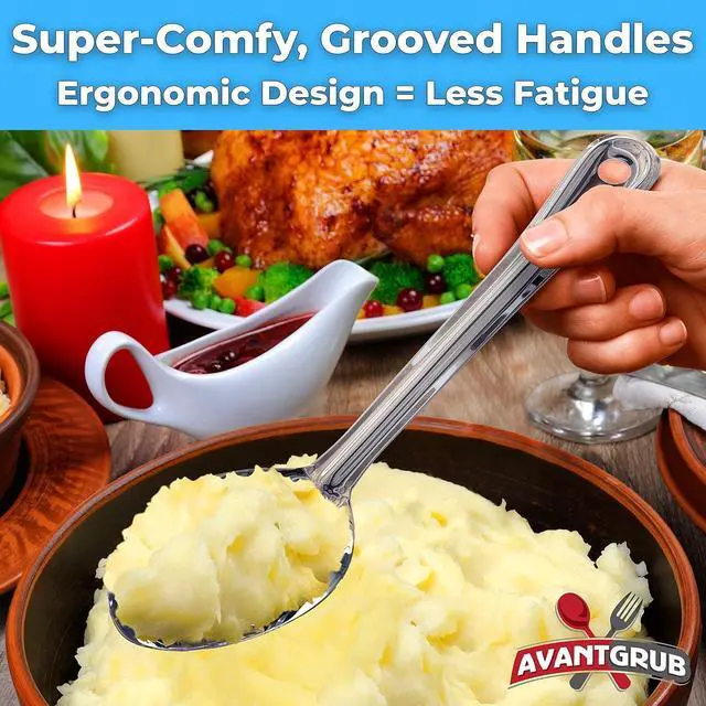 Alt view image 3 of 7 - Super Strong, Ergonomic 11 in Serving Spoon 3 Pk. Big, Slotted Stainless Steel Spoons for Cooking, Baking and Basting. Best Kitchen Flatware for Buffet and Banquet Service in Restaurants and Homes