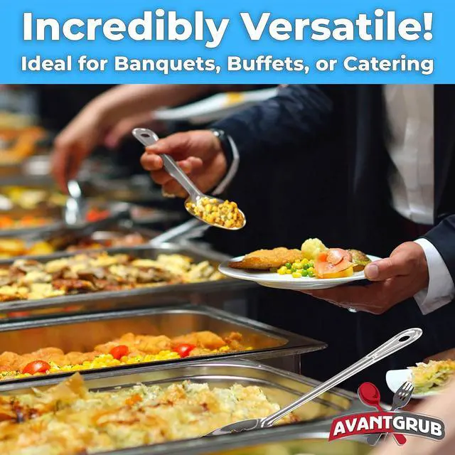 Alt view image 7 of 7 - Super Strong, Ergonomic 11 in Serving Spoon 3 Pk. Big, Slotted Stainless Steel Spoons for Cooking, Baking and Basting. Best Kitchen Flatware for Buffet and Banquet Service in Restaurants and Homes
