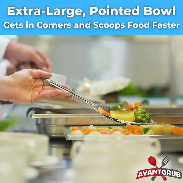 Alt view image 4 of 7 - Super Strong, Ergonomic 11 in Serving Spoon 3 Pk. Big, Slotted Stainless Steel Spoons for Cooking, Baking and Basting. Best Kitchen Flatware for Buffet and Banquet Service in Restaurants and Homes