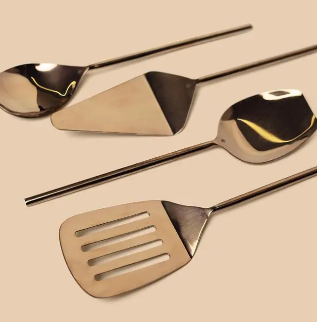 Alt view image 7 of 7 - Copper Kitchen Utensils Set Large | 9 Pcs Stainless Steel Cooking Utensil Set With Rose Gold Plating | Forged Spatula, Ladle, Salad & Cake Servers with Spoon Rest | Dishwasher Safe