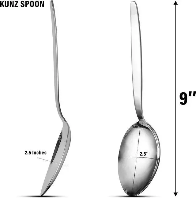 Alt view image 3 of 7 - Kunz Regular Spoon Set | Pack of 2 | 18/10 Stainless Steel Plating Spoons | 9 Inch Basting Quenelle Chef Cooking Utensils Dinner Serving Spoon