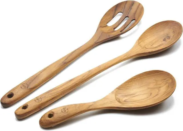 Main image of FAAY 3-In-1 Wooden Spoons Handcrafted Golden Teak Kitchen Utensils Including 13.5 Inch Cooking Spoon, Slotted Spoon and 9 Inch Versatile Spoon, 100% Natural & Eco Friendly with Ergonomic Handle