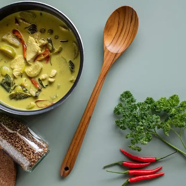 Alt view image 4 of 5 - FAAY 3-In-1 Wooden Spoons Handcrafted Golden Teak Kitchen Utensils Including 13.5 Inch Cooking Spoon, Slotted Spoon and 9 Inch Versatile Spoon, 100% Natural & Eco Friendly with Ergonomic Handle