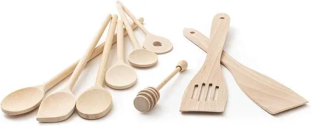 Alt view image 5 of 5 - tuuli Kitchen - 9-Piece Wooden Cooking Utensils Set, Specially Designed Solid Beechwood Wooden Spoons, Wood Spatula and Honey Dipper, Durable Wooden Utensils for Everyday Use