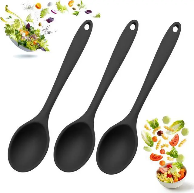 Main image of Silicone Serving Spoons Set of 3, Silicone Cooking Spoons 10.6" Nonstick, Resistant to 480 (3 PCS Black)