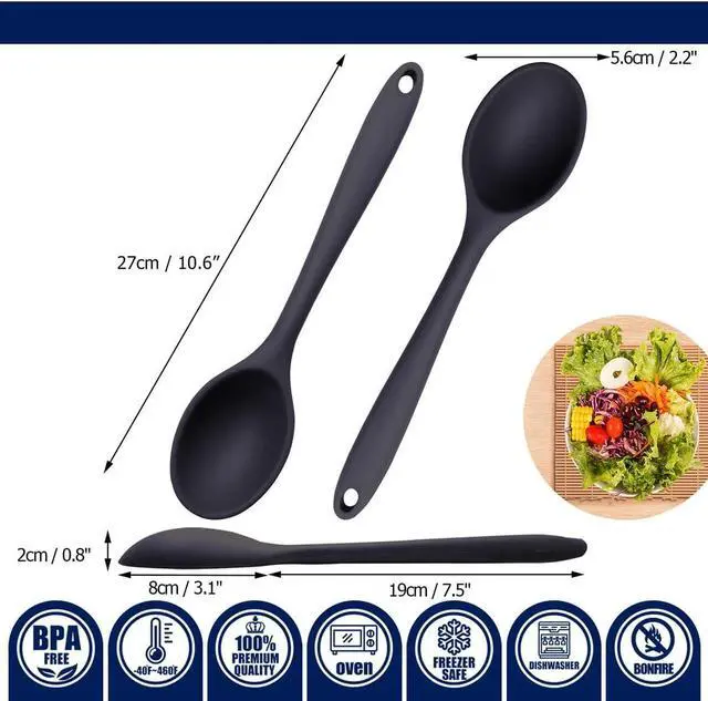 Alt view image 2 of 7 - Silicone Serving Spoons Set of 3, Silicone Cooking Spoons 10.6" Nonstick, Resistant to 480 (3 PCS Black)