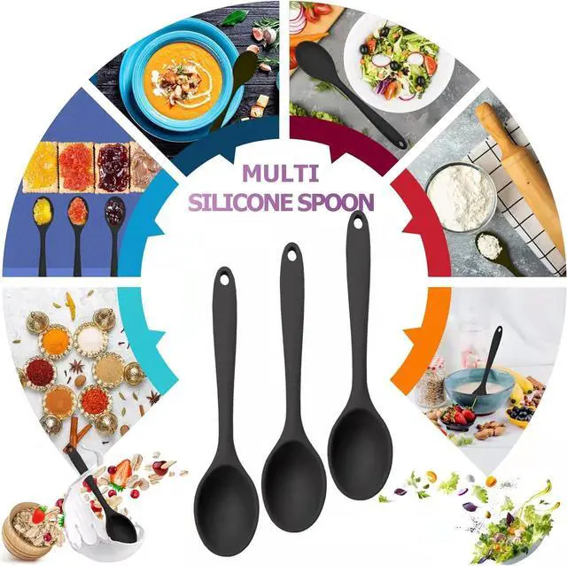 Alt view image 4 of 7 - Silicone Serving Spoons Set of 3, Silicone Cooking Spoons 10.6" Nonstick, Resistant to 480 (3 PCS Black)