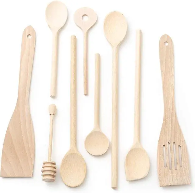 Alt view image 4 of 5 - tuuli Kitchen - 9-Piece Wooden Cooking Utensils Set, Specially Designed Solid Beechwood Wooden Spoons, Wood Spatula and Honey Dipper, Durable Wooden Utensils for Everyday Use