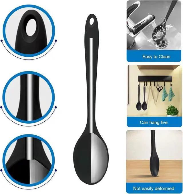 Alt view image 5 of 7 - Silicone Serving Spoons Set of 3, Silicone Cooking Spoons 10.6" Nonstick, Resistant to 480 (3 PCS Black)
