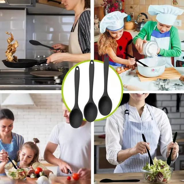 Alt view image 6 of 7 - Silicone Serving Spoons Set of 3, Silicone Cooking Spoons 10.6" Nonstick, Resistant to 480 (3 PCS Black)