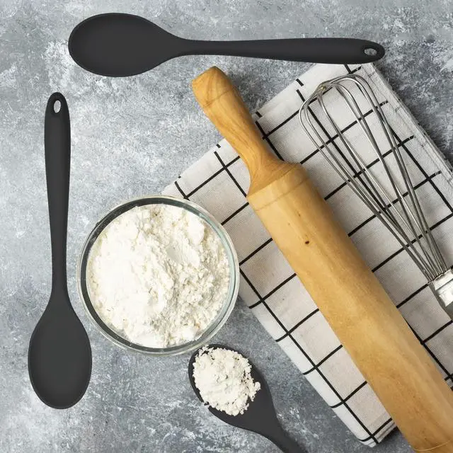 Alt view image 7 of 7 - Silicone Serving Spoons Set of 3, Silicone Cooking Spoons 10.6" Nonstick, Resistant to 480 (3 PCS Black)