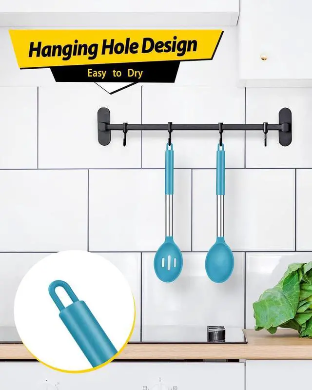 Alt view image 4 of 7 - Pack of 2 Large Silicone Cooking Spoons,Non Stick Solid Basting Spoon,Heat-Resistant Kitchen Utensils for Mixing,Serving,Draining,Stirring (BLUE)