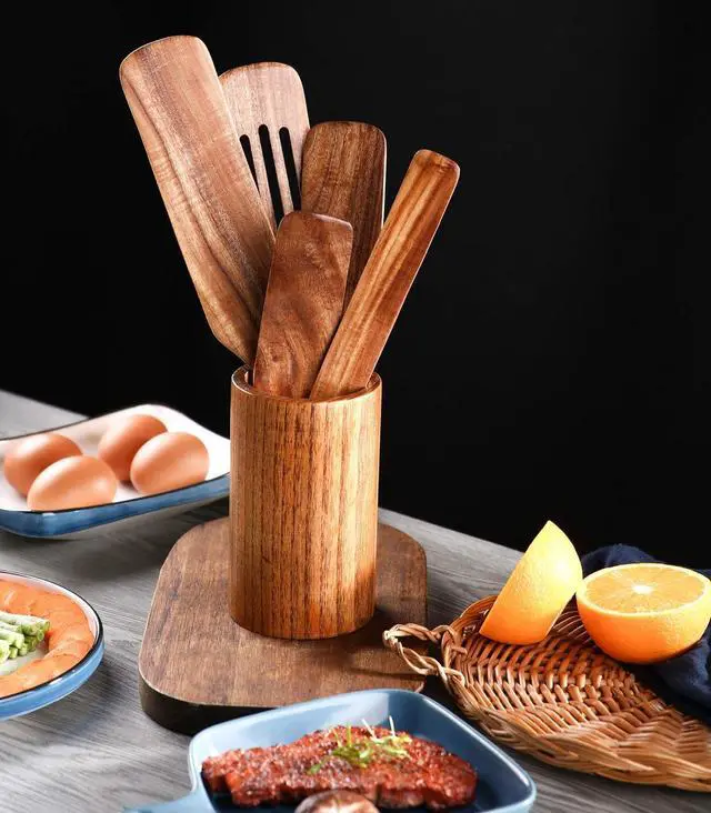 Alt view image 7 of 7 - 5Pcs Wooden Spoons Kit for Cooking Durable Acacia Wood Spurtles Kitchen Tools and Utensils Long Handle for Nonstick Cookware,Salad Strainer and Cake Make,Spurtles Kitchen Tools as Seen on TV