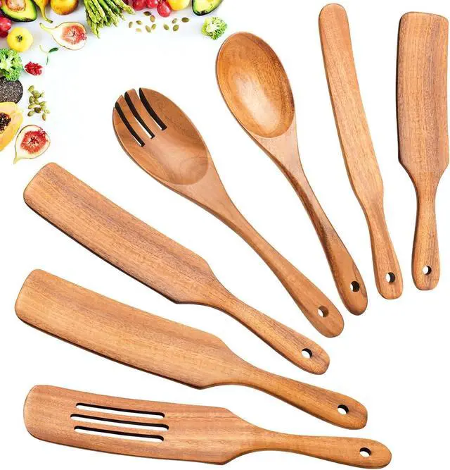 Main image of Spurtles Kitchen Tools Wooden, 7Pcs Wooden Spoons for Cooking, Natural Premium Spatula Set, Heat Resistant Cooking Utensil for Nonstick Cookware, Spurtle for Sourdough Starter