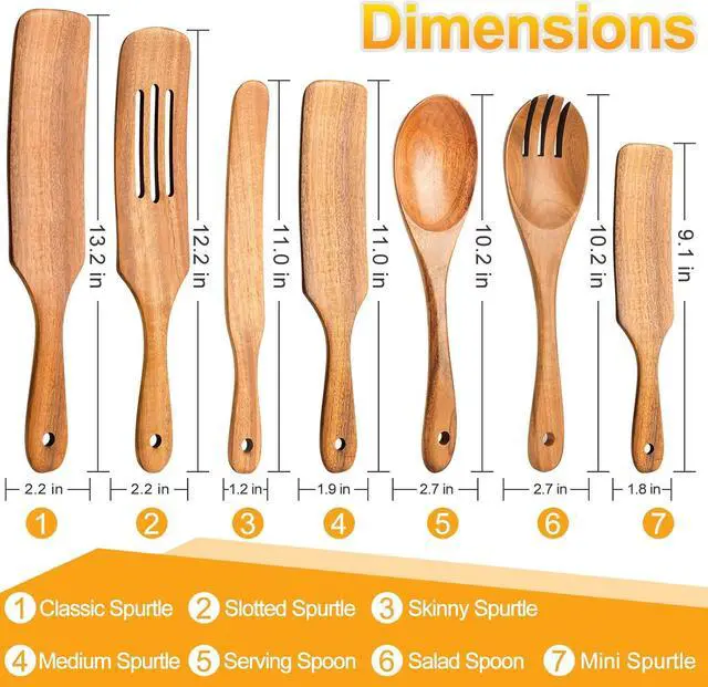 Alt view image 2 of 7 - Spurtles Kitchen Tools Wooden, 7Pcs Wooden Spoons for Cooking, Natural Premium Spatula Set, Heat Resistant Cooking Utensil for Nonstick Cookware, Spurtle for Sourdough Starter