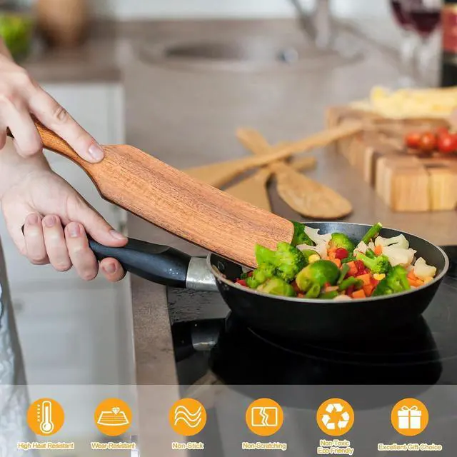 Alt view image 4 of 7 - Spurtles Kitchen Tools Wooden, 7Pcs Wooden Spoons for Cooking, Natural Premium Spatula Set, Heat Resistant Cooking Utensil for Nonstick Cookware, Spurtle for Sourdough Starter