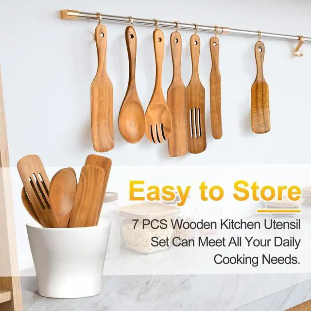 Alt view image 6 of 7 - Spurtles Kitchen Tools Wooden, 7Pcs Wooden Spoons for Cooking, Natural Premium Spatula Set, Heat Resistant Cooking Utensil for Nonstick Cookware, Spurtle for Sourdough Starter