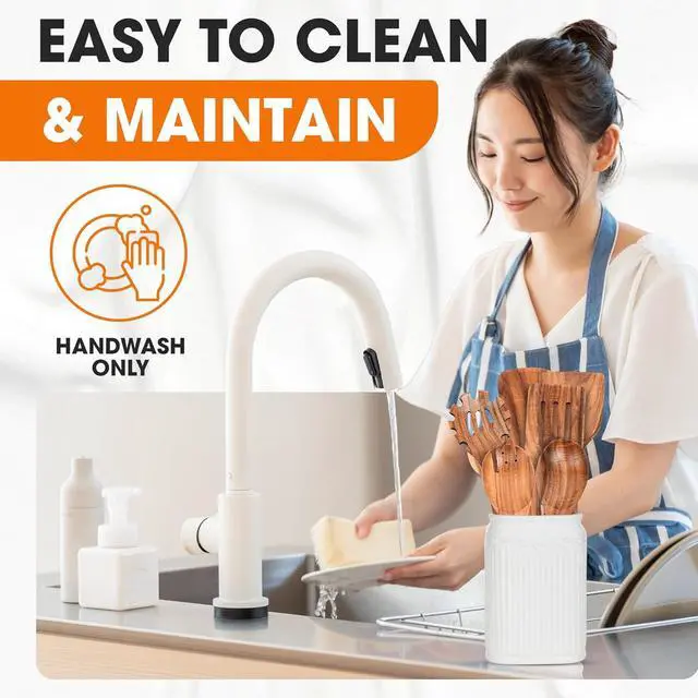Alt view image 7 of 7 - Cheer Collection Wooden Utensil Set - 7 Piece Cooking Utensils, Teak Wooden Spoons & Spatulas for Cooking, Heat Resistant, Non-Stick, and Safe Wooden Cooking Utensils